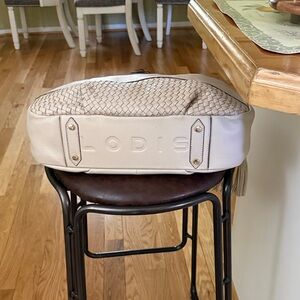 Lodis Cream Woven-Top Leather Satchel with Tassel